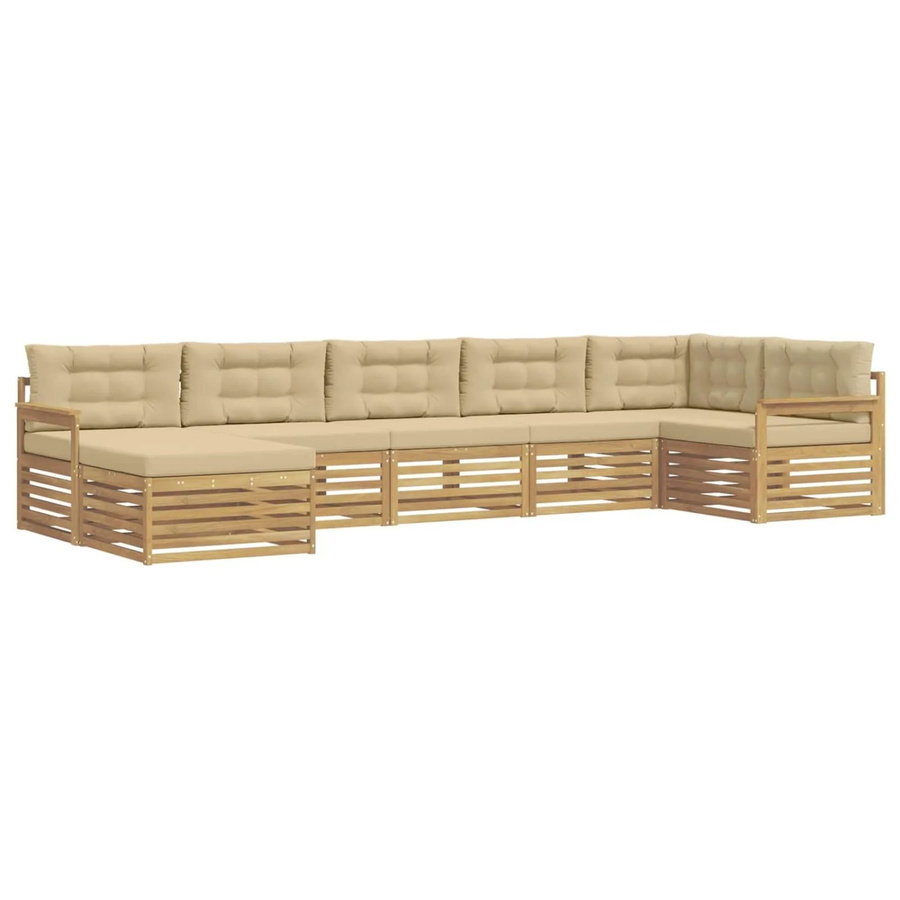 vidaXL Outdoor-Sofagarnitur aus massivem Akazienholz mit 7 Kissen in Weiß und Beige - Bild 2
