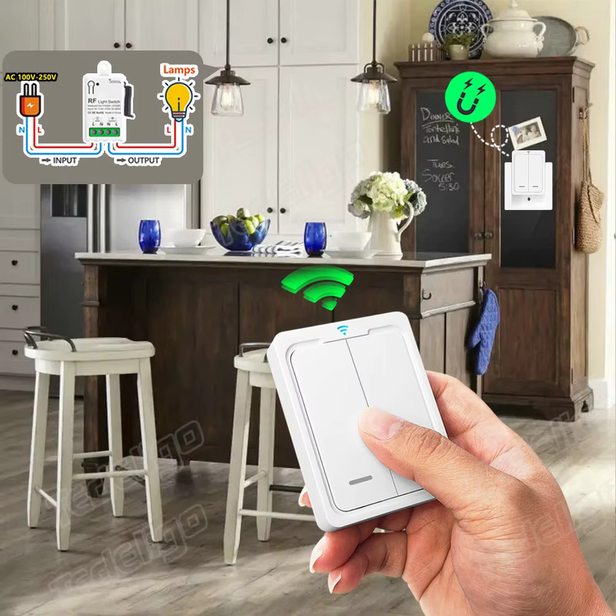 Tedeligo Drahtloser Licht-Wandschalter mit RF 433MHz Fernbedienung, Smart Beleuchtung Schalter für LED Lampen, Weiß - Bild 2