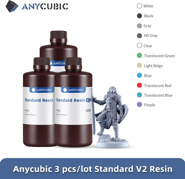 Anycubic UV-Standardharz V2 Grey 3 kg für 405 nm LCD UV-empfindliches 3D-Druckmaterial - Bild 1