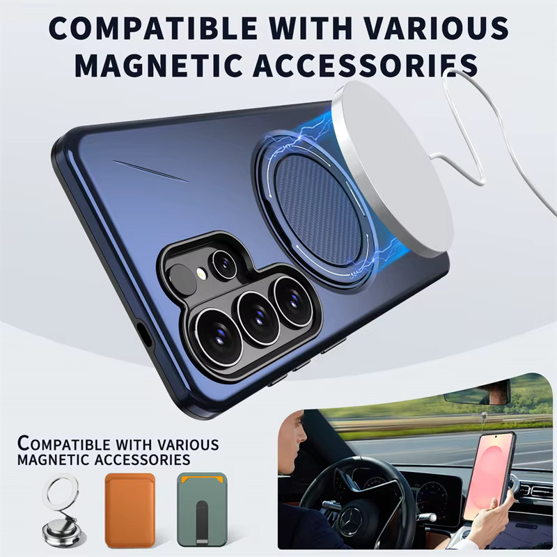 Magnetische Panzerhülle mit 360 Grad Metallring für Samsung Galaxy S26 Ultra, S25 Edge, S24 FE und S23 Plus mit MagSafe Kompatibilität in Rot oder Blau - Bild 2