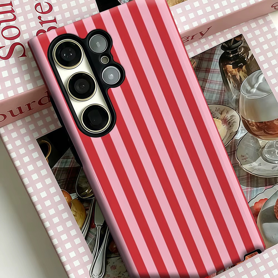 Stoßfeste Doppelschicht Handyhülle mit roten und rosa vertikalen Streifen für Samsung Galaxy S25 Ultra, S24 und S23 Ultra Plus - Bild 4