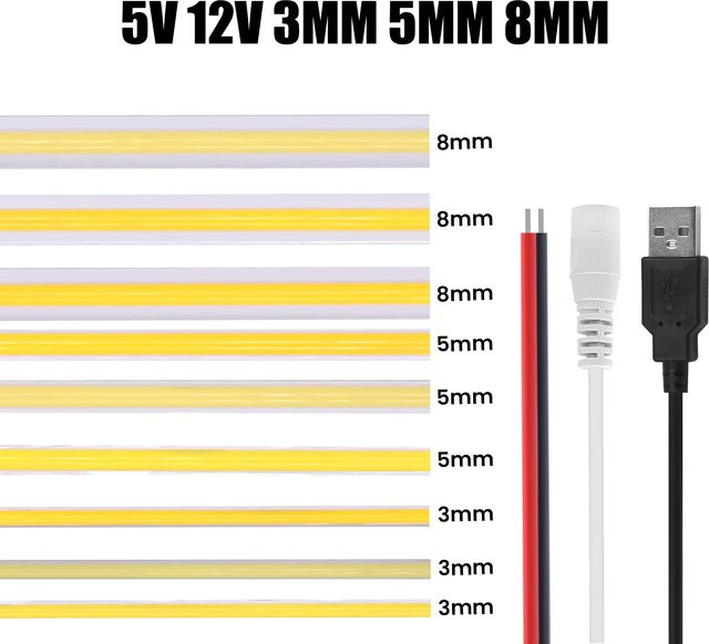XUNATA COB LED-Streifen USB Weiß, 12 V, flexible lineare Beleuchtung mit hoher LED-Dichte und selbstklebender Rückseite - Bild 1