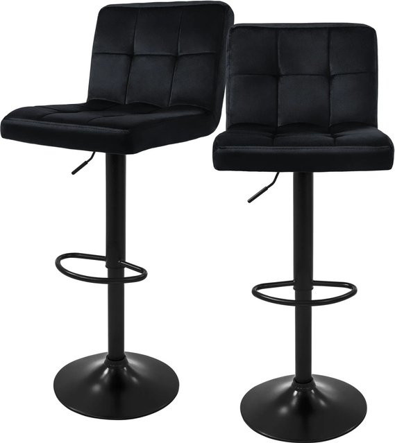 ML-Design Barhocker 2er Set aus Samt in Schwarz mit Rückenlehne, Fußstütze und 360 Grad Drehsitz, höhenverstellbar 63-83 cm - Bild 2