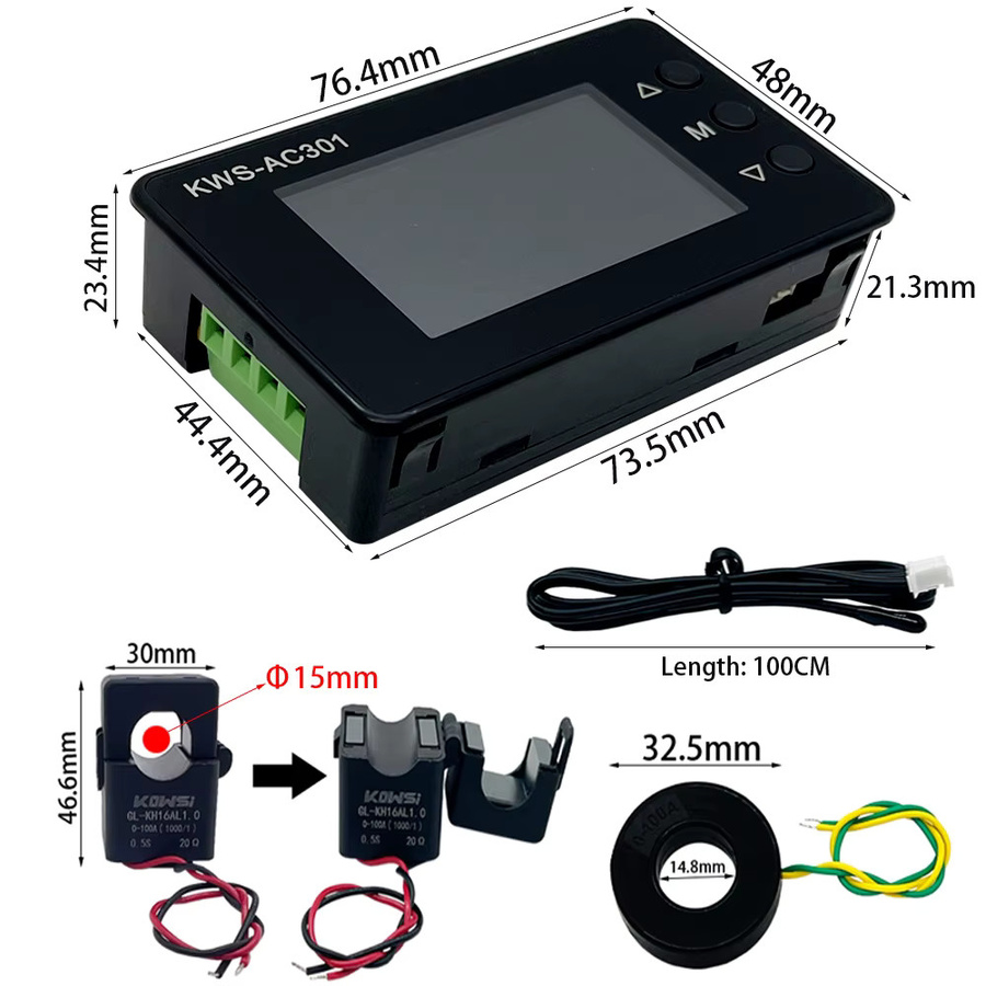 KWS-AC301 Wattmeter Leistungsmesser mit LED-Anzeige, AC Voltmeter und Leistungsanalysator für 50-300V, Schwarz - Bild 2