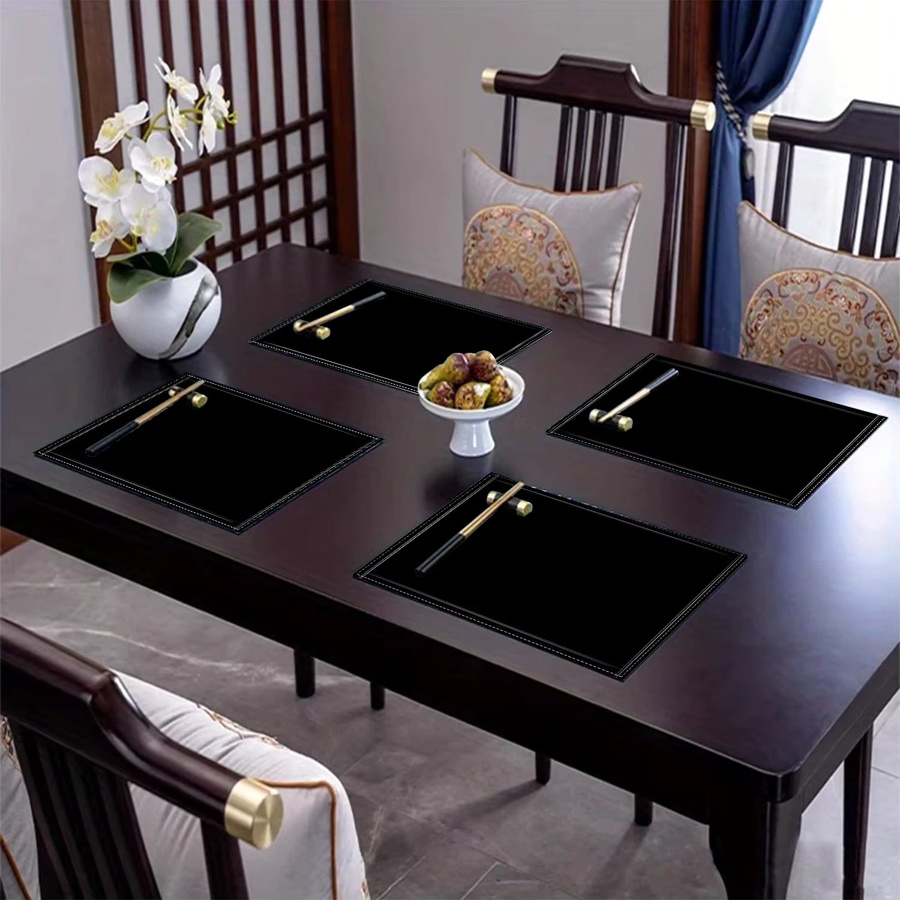 VIKAMA Tischset Set aus reinem Leinen in Schwarz, minimalistisches Design für Küche und Esszimmer, 4-teilig oder 6-teilig - Bild 2
