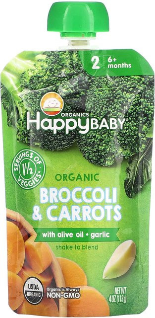 Happy Family Organics Happy Baby Bio-Brokkoli & Karotten mit Olivenöl & Knoblauch 113 g - Bild 1