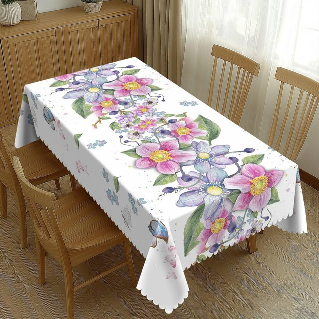 Fancy Style Studio Tischdecke mit Aquarell Blumen und Schmetterlingen in Rosa und Lila, Polyester, B/B: 140 x 140 cm - Bild 1