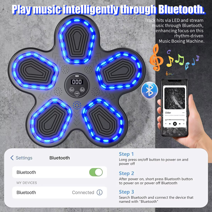 GKHMNEW Music Boxing Machine, Elektronische Musik Boxmaschine, mit LED Licht, Bluetooth, Schwarz - Bild 3