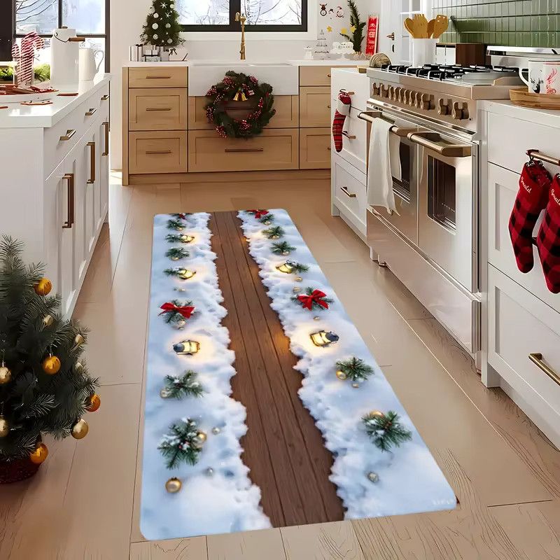 VIKAMA Weihnachts Läufer mit 3D-Schnee- und Weihnachtsbaum-Muster als dekorative Bodenmatte - Bild 2