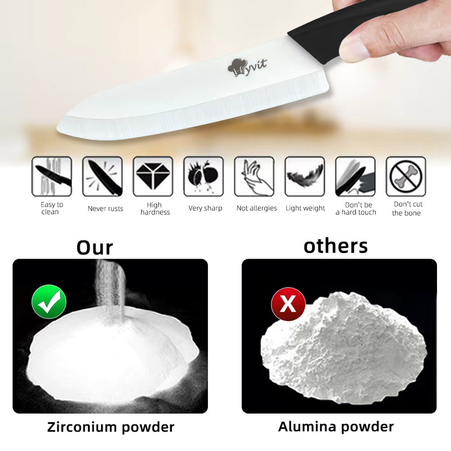 MYVIT Keramikmesser-Set mit weißen Zirkonia-Klingen inklusive Schäler für die Küche - Bild 3