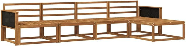 vidaXL Outdoor-Sofagarnitur aus Massivholz Akazie in Braun, 5-teiliges L-Shape Set mit Hocker und Mittelsofas - Bild 1