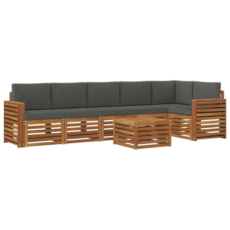 vidaXL Sofagarnitur 7-teilig aus Massivholz Akazie in Natur und Anthrazit mit L-Form und Polsterkissen - Bild 2