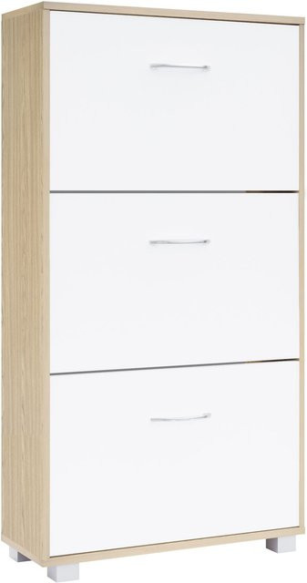 Casaria Schuhschrank modern in Eiche und Weiß mit Klappfächern B/T/H: 115 x 24 x 60 cm - Bild 1