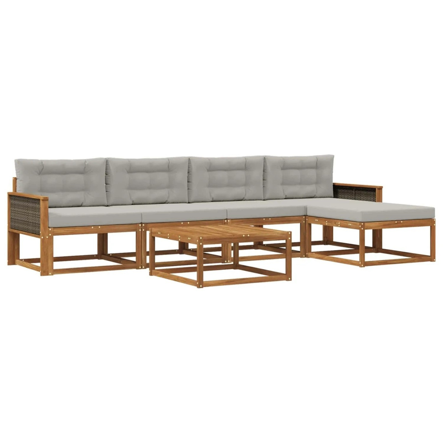 vidaXL Outdoor-Sofagarnitur aus Akazienholz mit 6 Kissen in Natur und Grau - Bild 2
