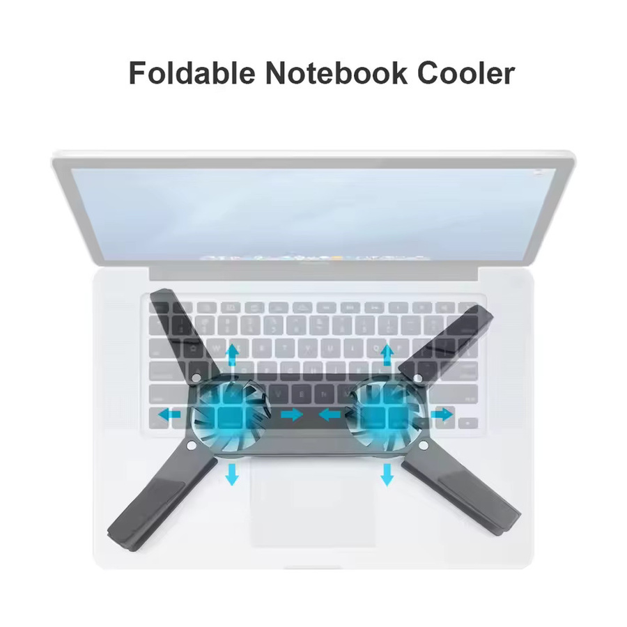 Aumengear Tragbarer gefalteter Laptop-Kühlständer mit 2 Kühlkörpern für 7-15 Zoll Notebooks in Schwarz - Bild 3