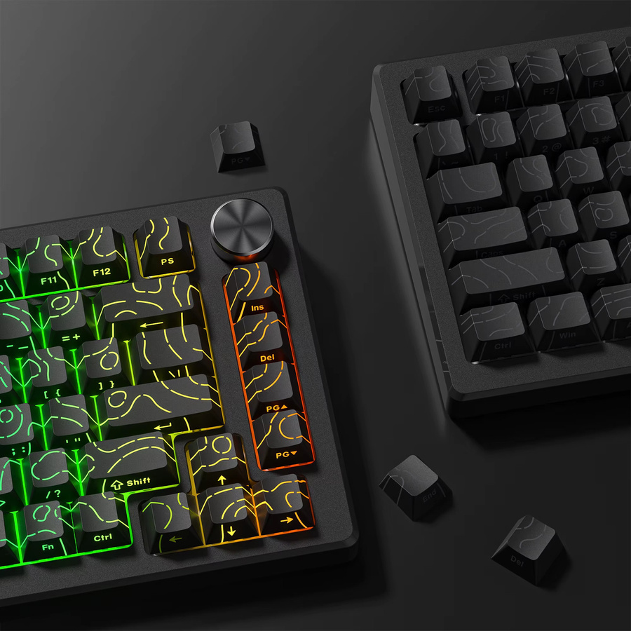 Topografische PBT Tastenkappen für mechanische MX Gamer-Tastaturen, 134 Tasten, Double Shot Side Print, Schwarz/Weiß - Bild 2
