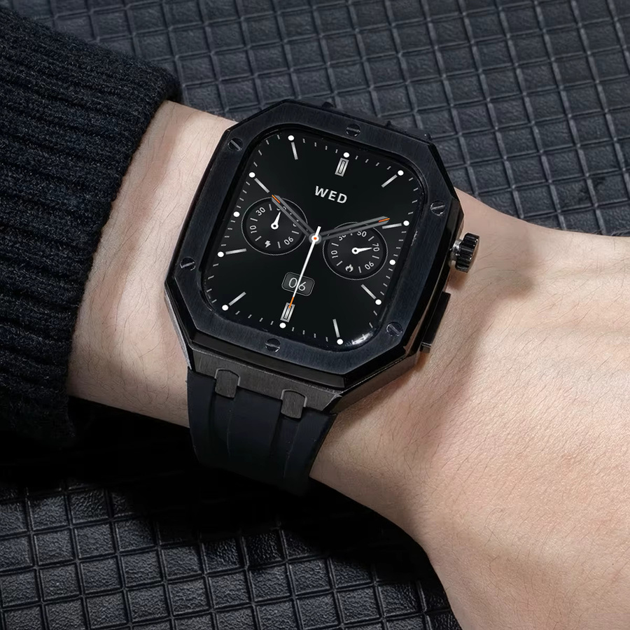 CHIICSMART Uhrenarmband Fluorkautschuk, Edelstahlgehäuse, Schwarz, Unisex - Bild 3