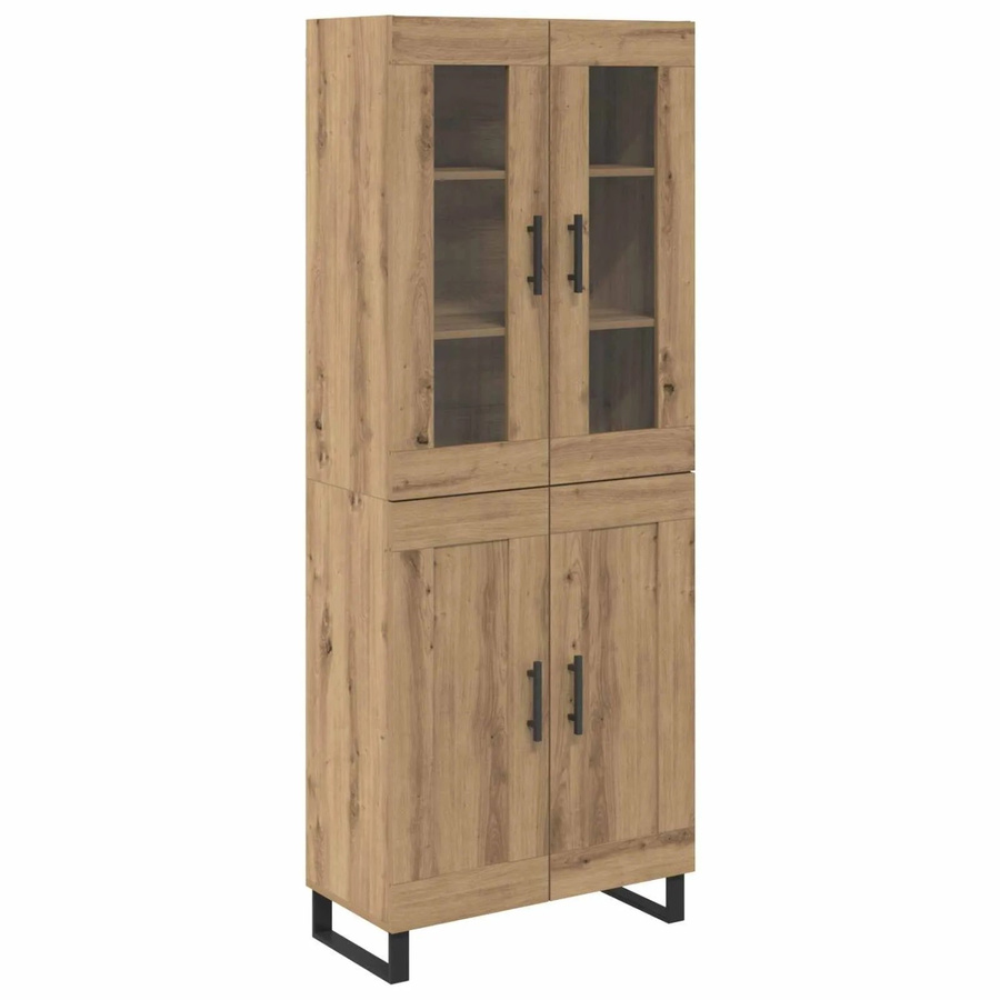 vidaXL Highboard 2-teilig Artisan-Eiche aus Holz und Glas, B/T/H: 180 x 34 x 69,5 cm - Bild 2