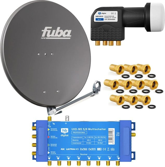 hb-digital SAT Anlage Fuba DAL 800 in Anthrazit mit Multischalter MS 5/8 und Quattro LNB, Durchmesser: 80 cm - Bild 1