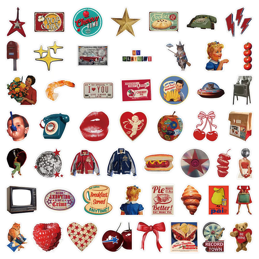 52 Stück wasserfeste Aufkleber im amerikanischen Retro-Stil in Gold und Multicolour von Golden Memory Stickers Store für Handyhüllen, Notizbücher und DIY-Bastelarbeiten - Bild 3