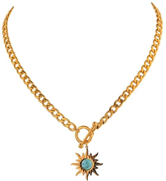 Halskette mit Sonnenblumen-Anhänger, Edelstahl, Gold, Damen - Bild 1