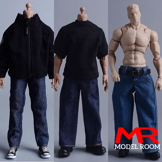 ATStory Männliche Jeans mit geradem Bein und weitem Bein, Denim-Hosen, Maßstab 1:12, Blau, Zubehör - Bild 1