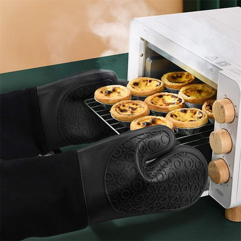 Hitzebeständige Ofenhandschuhe aus Silikon mit Baumwollfutter von Household supplies MH, rutschfest und wasserdicht für die Küche zum Backen und Grillen - Bild 3