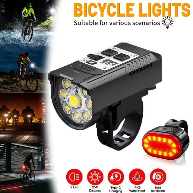 Superhelles 9 LED Fahrrad-Frontlicht in Schwarz mit USB-Aufladung und wasserdichter Lenkerbeleuchtung für Outdoor-Radfahrten - Bild 1