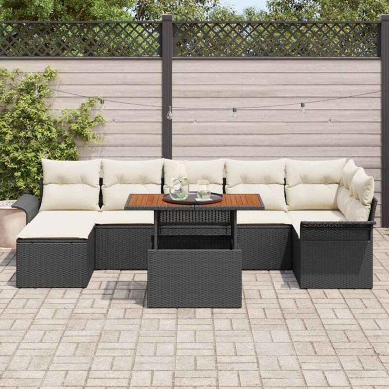 Vidaxl Garten-Sofa-Set aus Poly-Rattan mit Speicherfunktion in Schwarz und Beige, 8-teiliges modernes Loungemöbel-Set - Bild 1