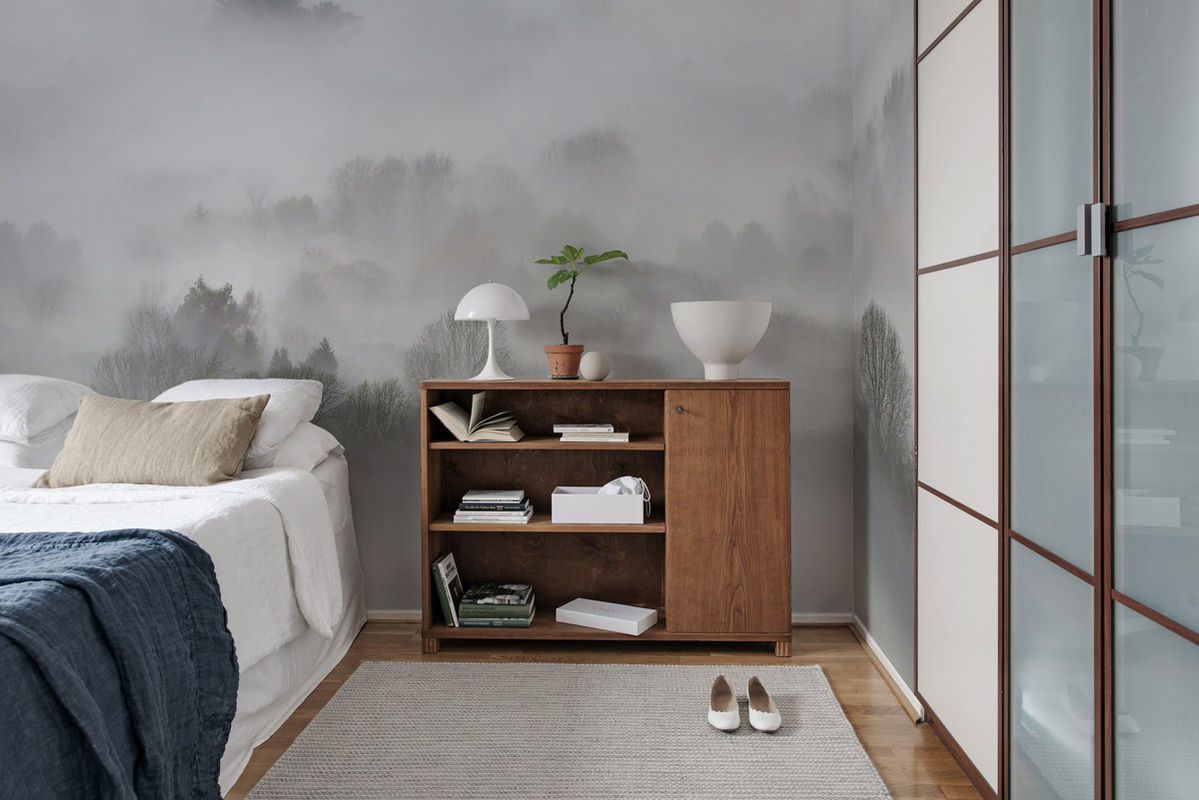 Rebel Walls Mural Morning Fog Wandtattoo in Grau mit Naturlandschaft und abstraktem Design - Bild 3