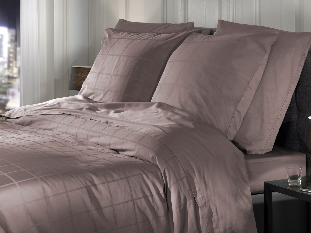 Heckett & Lane Mako-Satin Bettwäsche Diamante Canyon Rose Pink Wende Karo, B/H: 135 x 200 cm - Bild 1