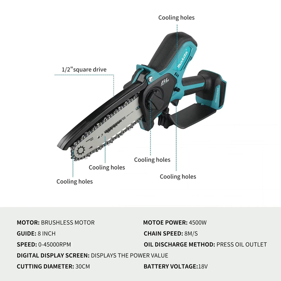 Makita Akku-Kettensäge 6 Zoll Mini Tragbare Elektrische Kettensäge für Holzarbeiten in Petrol - Bild 1