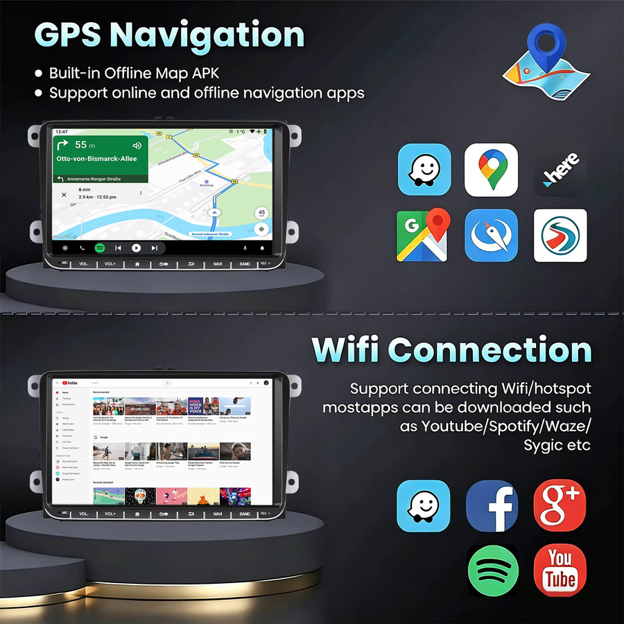 ESSGOO Android 15 Autoradio mit 9 Zoll Display, 4+64G/1+32G, kabelloses CarPlay, Android Auto, GPS, Bluetooth und WLAN für VW Golf 5 6, Passat, Polo, Touran, Tiguan, Caddy, EOS, T5 sowie SEAT und SKODA, Schwarz - Bild 3