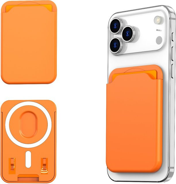 Magnetischer Steckplatz-Kartenhalter von lolozzx für MagSafe iPhone 16 15 Pro Max und Samsung S25 Ultra, tragbares Clip-Wallet in Rot und Orange - Bild 1