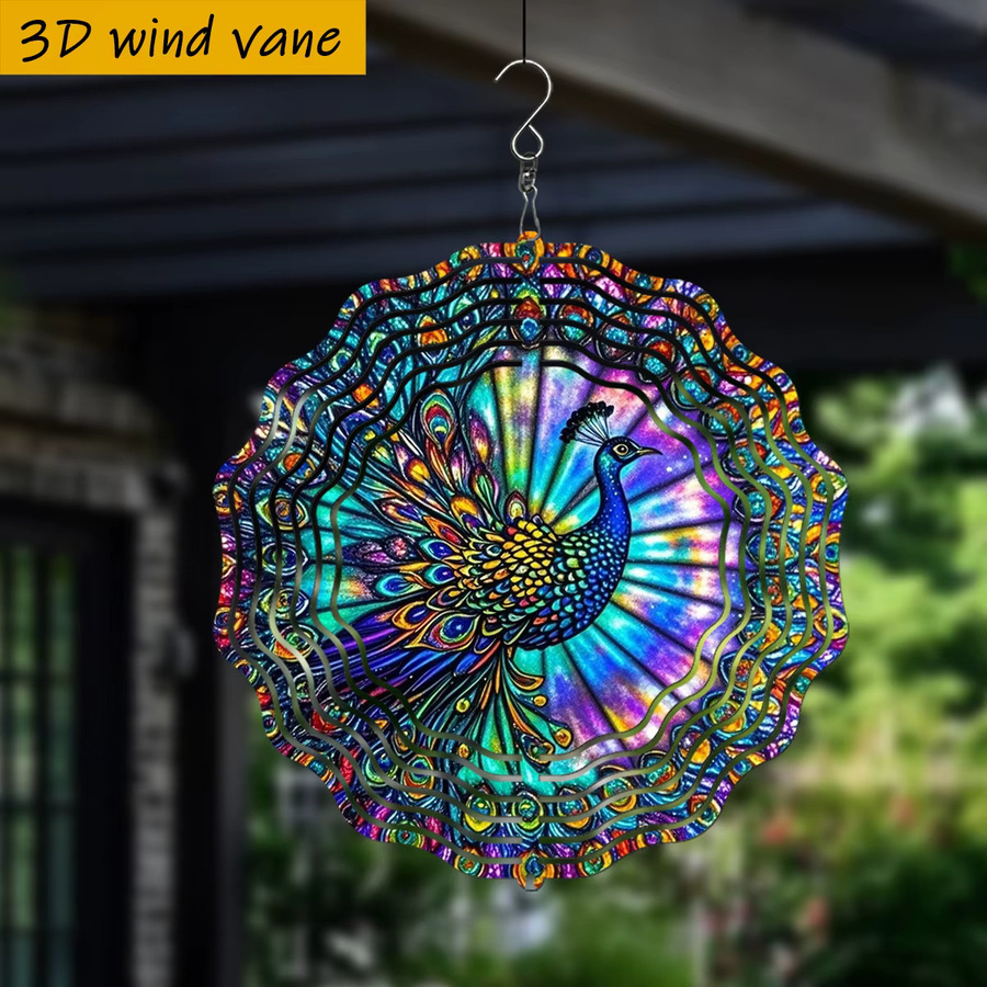 CIFBUY 3D Pfauen-Windspinner aus Metall, doppelseitige hängende Gartendekoration, Mehrfarbig, Durchmesser: 25,4 cm - Bild 2