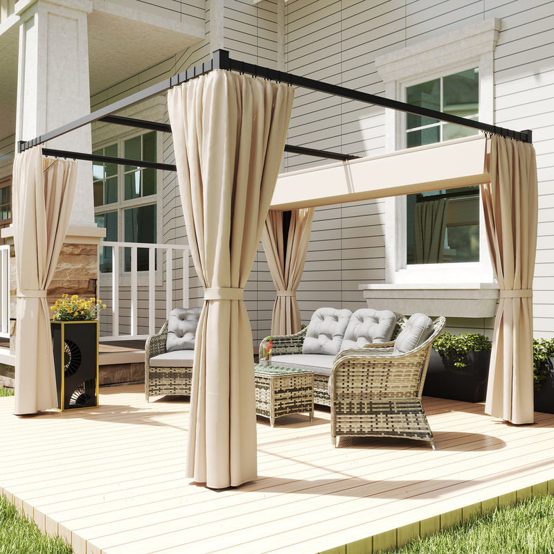 Outsunny Pergola Freistehende Terrassenüberdachung mit Schiebedach und 4 Seitenwänden, Beige, B/T: 300 x 300 cm - Bild 2