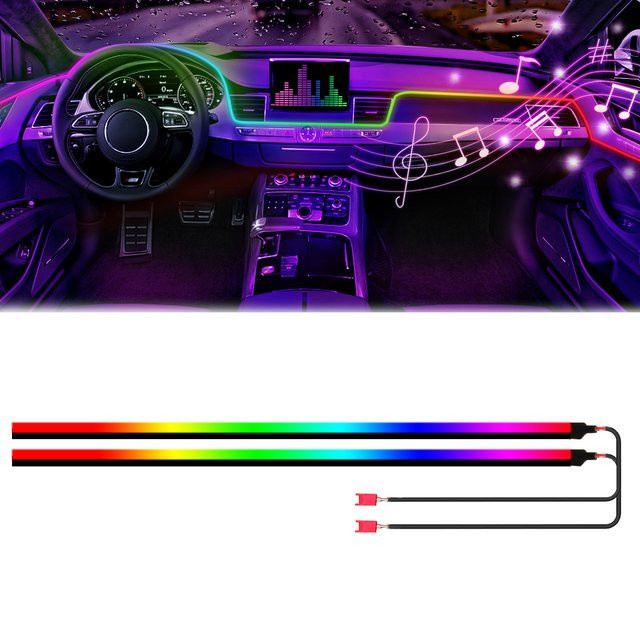 2er-Set RGB LED Auto-Umgebungsbeleuchtung mit Neon-Flex-Glasfaser in Multicolour, Länge: 110 cm - Bild 1