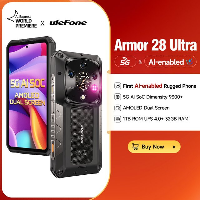 Ulefone Armor 28 Ultra 5G AI Outdoor-Smartphone in Schwarz mit 1 TB ROM, 32 GB RAM, Android und 6,67 Zoll AMOLED-Display sowie 10600 mAh Akku - Bild 1
