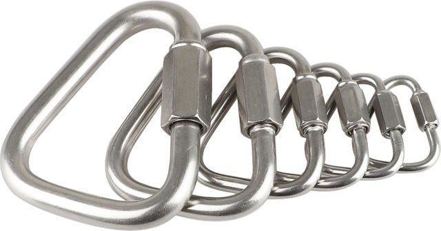 NERISXB 5er Set Edelstahl Schnellkupplungen mit Karabinerhaken und Schraubenmutter, silberne dreieckige Kettenhaken für Anhänger, Schaukel und Hängematten - Bild 1