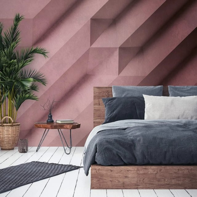 PROFHOME 382891-GU Fototapete 3D Matt in Rosa und Flieder mit geometrischem Abstract Design und Stone-Look, Breite: 371 cm, Höhe: 280 cm - Bild 1