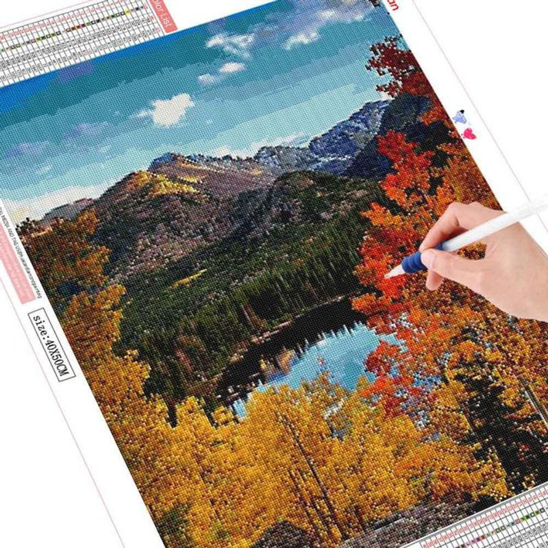 FIYO Diamond Painting Set Landschaft mit Fluss und Bergen, Mehrfarbig, B: 30 cm x H: 20 cm - Bild 1