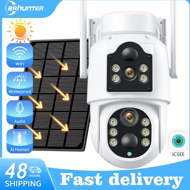 ZRHUNTER 8MP 4K Solarkamera PTZ WiFi IP-Kamera Outdoor mit integriertem Akku, PIR Menschenerkennung und ICSee App, Weiß - Bild 1