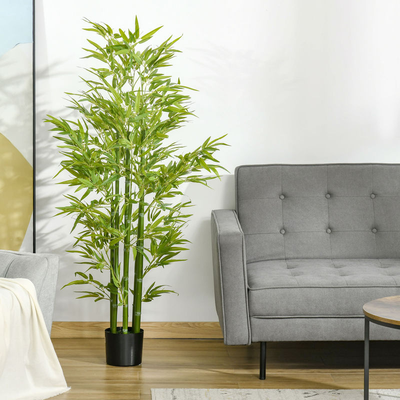 HOMCOM Künstlicher Bambus in Grün mit Kunstmoos im Topf, 150 cm Höhe, Dekorative Kunststoff-Pflanze für Wohnzimmer und Garten - Bild 2