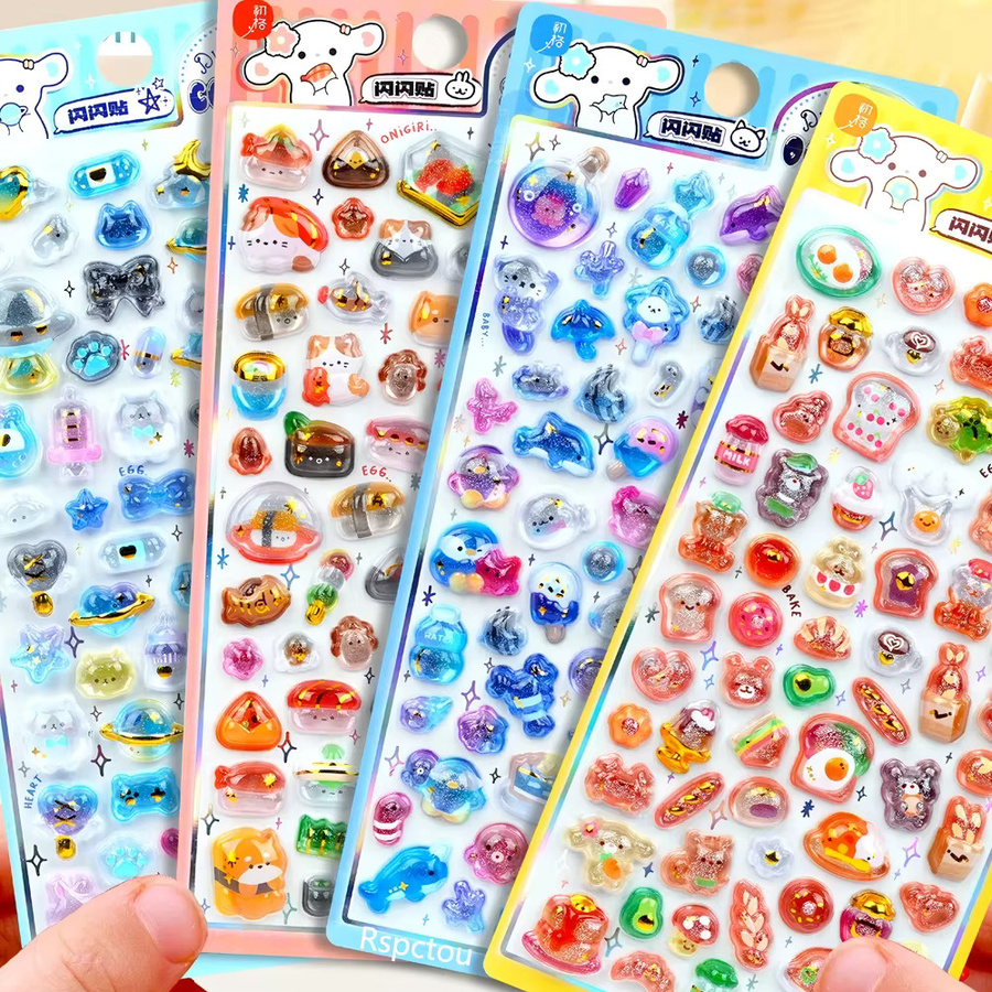 Charile Cartoon Japanischer Stil Ästhetische Relief-Aufkleber, 4-teiliges Set, multicolor, resin - Bild 1
