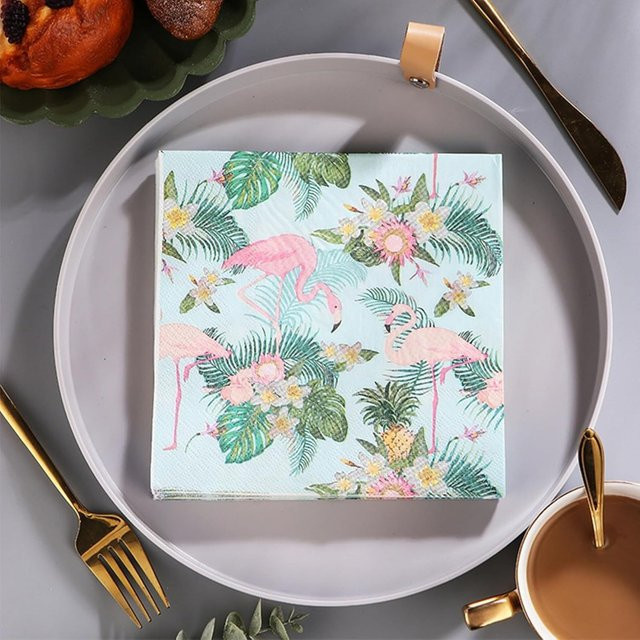 2-lagige Cocktail-Servietten aus Papier, Rosa Flamingo Design, 20 Stück, B: 33 cm x H: 33 cm - Bild 1
