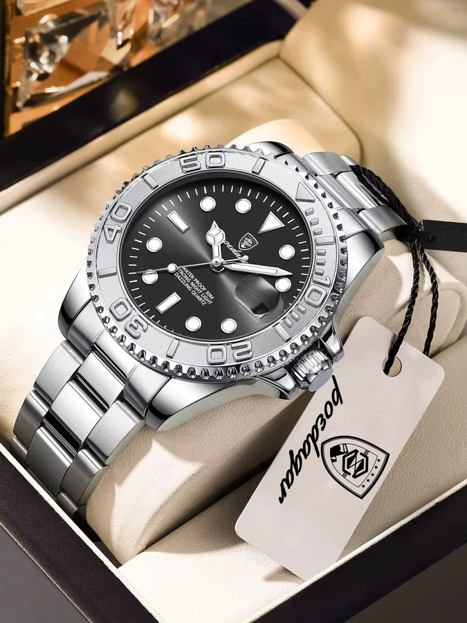 POEDAGAR Armbanduhr Edelstahl, Quarz, Schwarz, Herren - Bild 6
