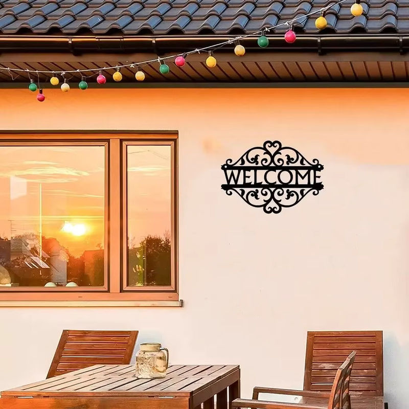 Dekoratives Metall-Willkommensschild von CIFBUY mit floralem Art-Nouveau-Design in Schwarz zur Innen- und Außendekoration - Bild 4