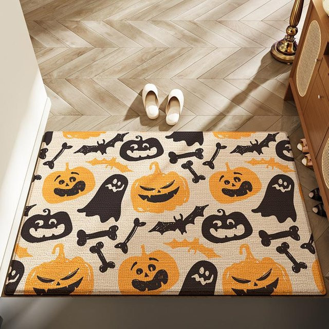 Cani Halloween Staubmatte aus Samt in Orange mit Cartoon-Tier-Motiv, B/B: 50 x 80 cm - Bild 1