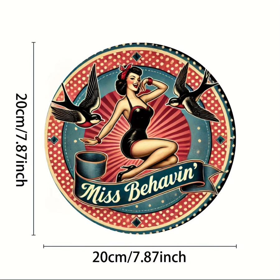 CIFBUY Bettie Page Retro Pinup Girl Rockabilly Rundes Metallschild, Durchmesser: 20,3 cm, Mehrfarbig - Bild 2