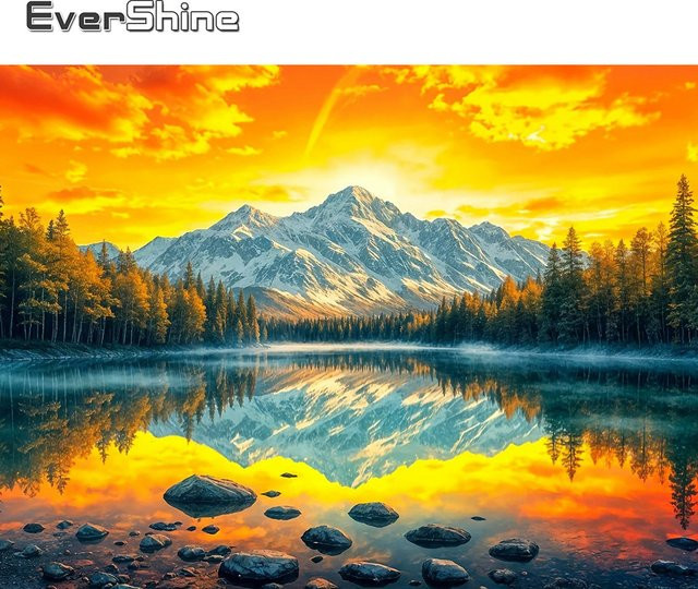 EverShine Diamantmalerei Landschaft Mosaik-Bild mit Berg und Sonnenuntergang, Vollquadrat-Stickerei in Multicolour, B/H: 30 x 30 cm - Bild 1